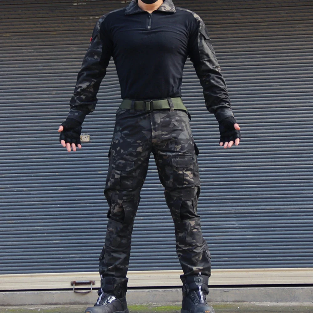 メンズタクティカルコンバットユニフォームセット ブラックミリ - Tactical Military Shirt Cargo のレビューと価格