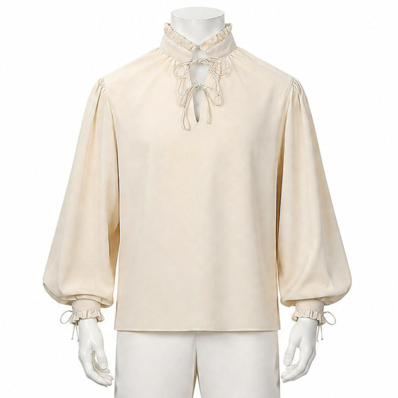 ルネサンス中世海賊シャツ（男女兼用）、ベージュのフリル付きス - Medieval Gothic Lace Up Pirate Shirt のレビューと価格