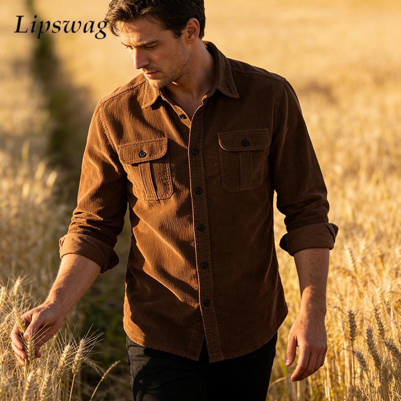 ヴィンテージ無地コーデュロイシャツジャケットメンズファッショ - Corduroy Button Up Shirt Men のレビューと価格