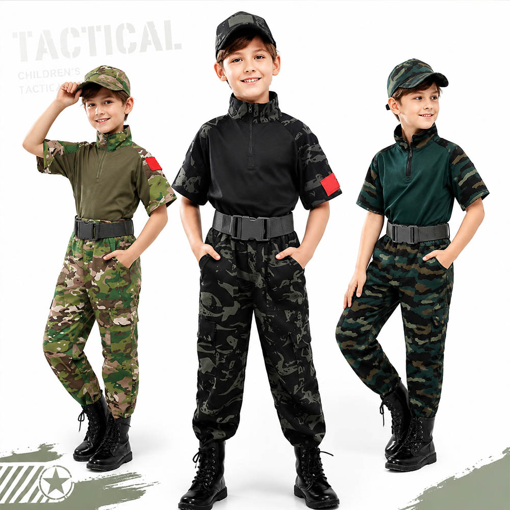 子供用迷彩戦術フロッグスーツ半袖Tシャツカーゴパンツベルト付 - Tactical Military Shirt Cargo のレビューと価格