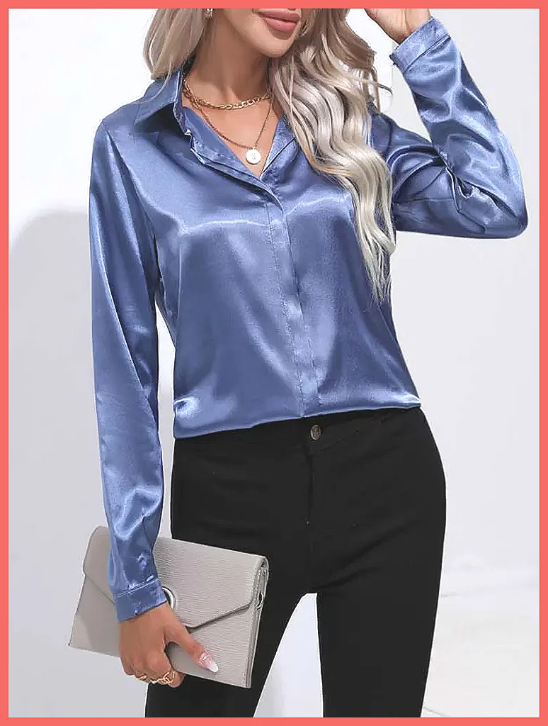 2025年春夏 サテンシャツ レディース Vネック 長袖 シ - Shirts のレビューと価格