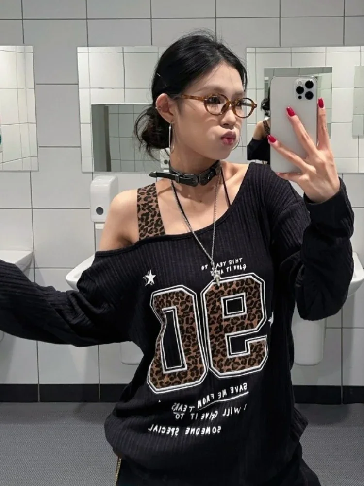 Y2K パッチワーク ヒョウ柄 Tシャツ レディース ルーズ - T-Shirts のレビューと価格