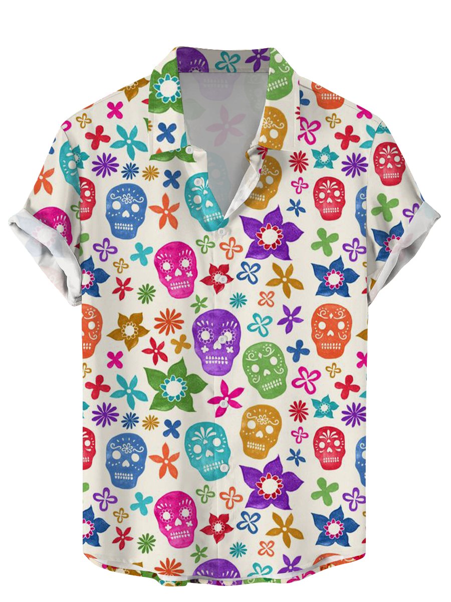 メンズ半袖ハワイアンTシャツ,スカル,フローラル,面白い砂糖 - Vintage Hawaiian Floral Shirt のレビューと価格