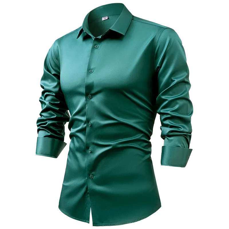 メンズ長袖シルクサテンシャツ,ネイビーブルー,カジュアル,ア - Mens Satin Silk Dress Shirt のレビューと価格