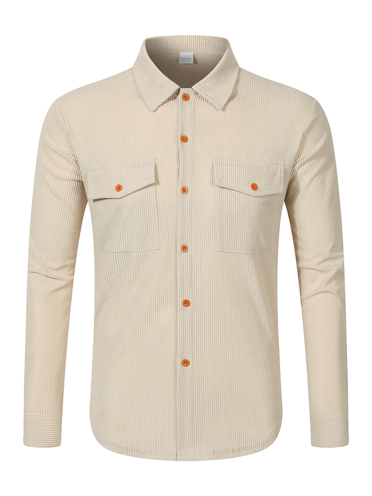 カジュアルメンズコーデュロイシャツジャケット春秋ヴィンテージ - Corduroy Button Up Shirt Men のレビューと価格
