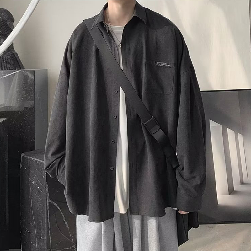 韓国ファッション黒長袖シャツ 2023 春メンズ原宿黒特大シ - Corduroy Button Up Shirt Men のレビューと価格