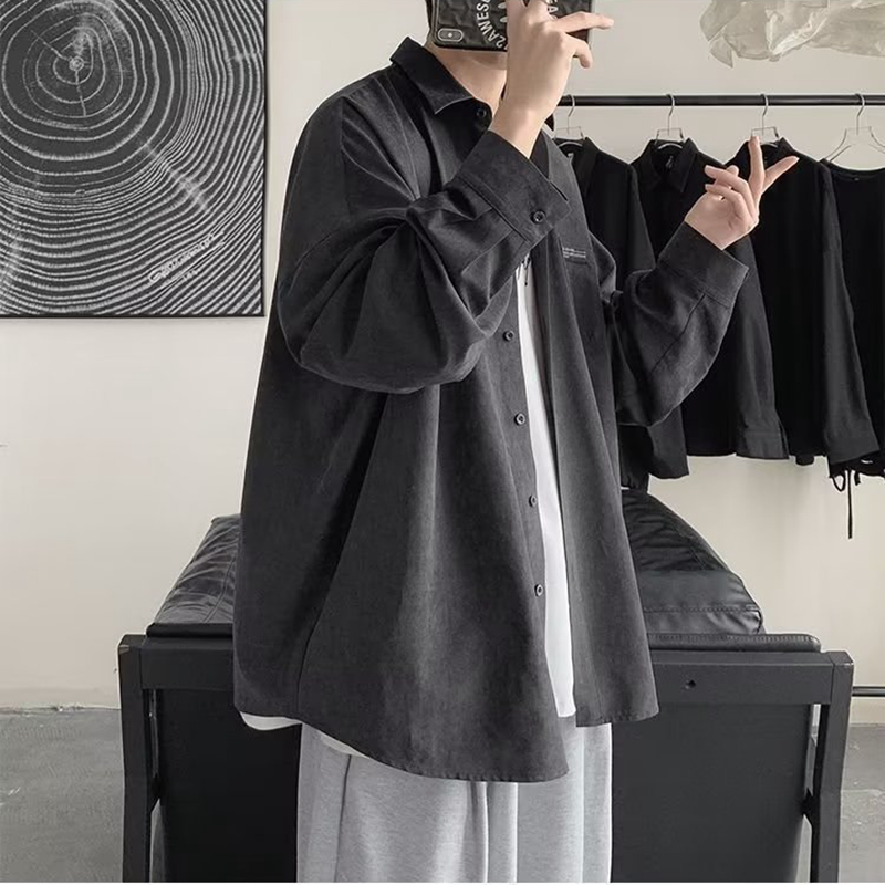 韓国ファッション黒長袖シャツ 2023 春メンズ原宿黒特大シ - Corduroy Button Up Shirt Men のレビューと価格