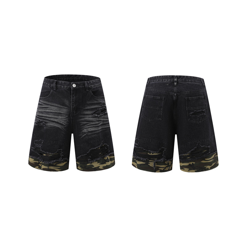 メンズダメージ加工デニム半袖シャツショーツセット 2ピース  - Jeans のレビューと価格