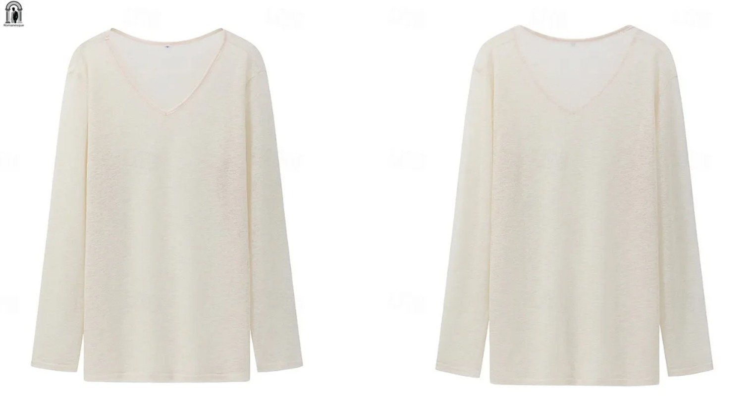 メンズカジュアルVネックリネン混紡長袖Tシャツ、通気性のある - Mens Linen Shirt Long Sleeve のレビューと価格