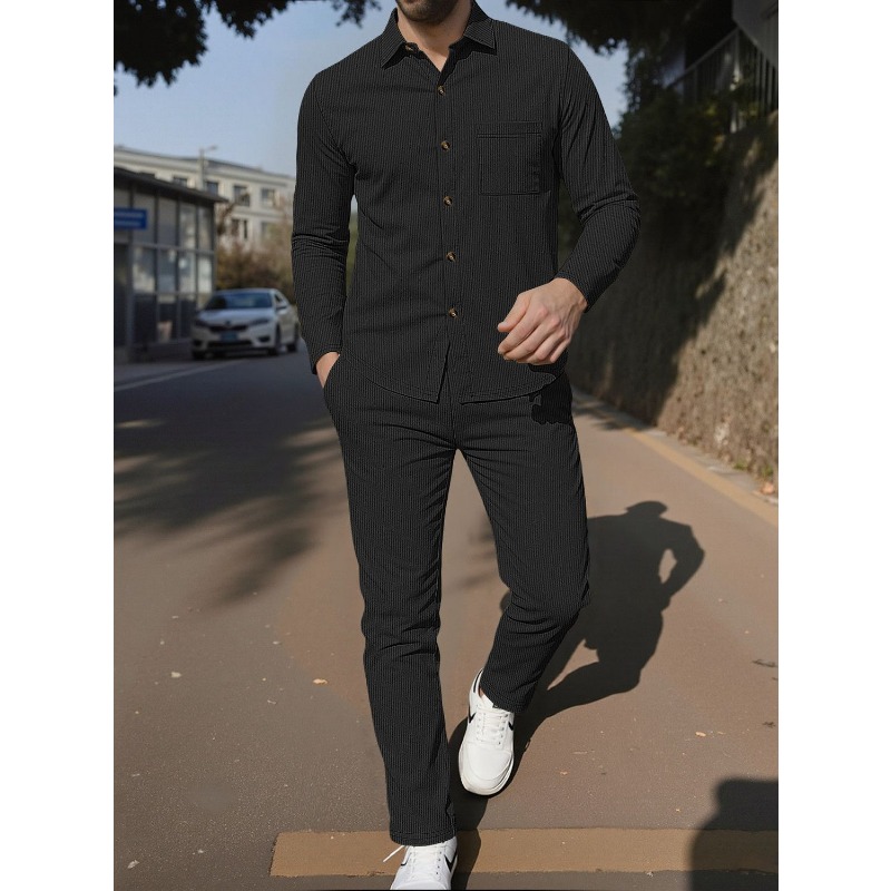 メンズ コーデュロイ ボタンアップシャツ ツーピースセット  - Corduroy Button Up Shirt Men のレビューと価格