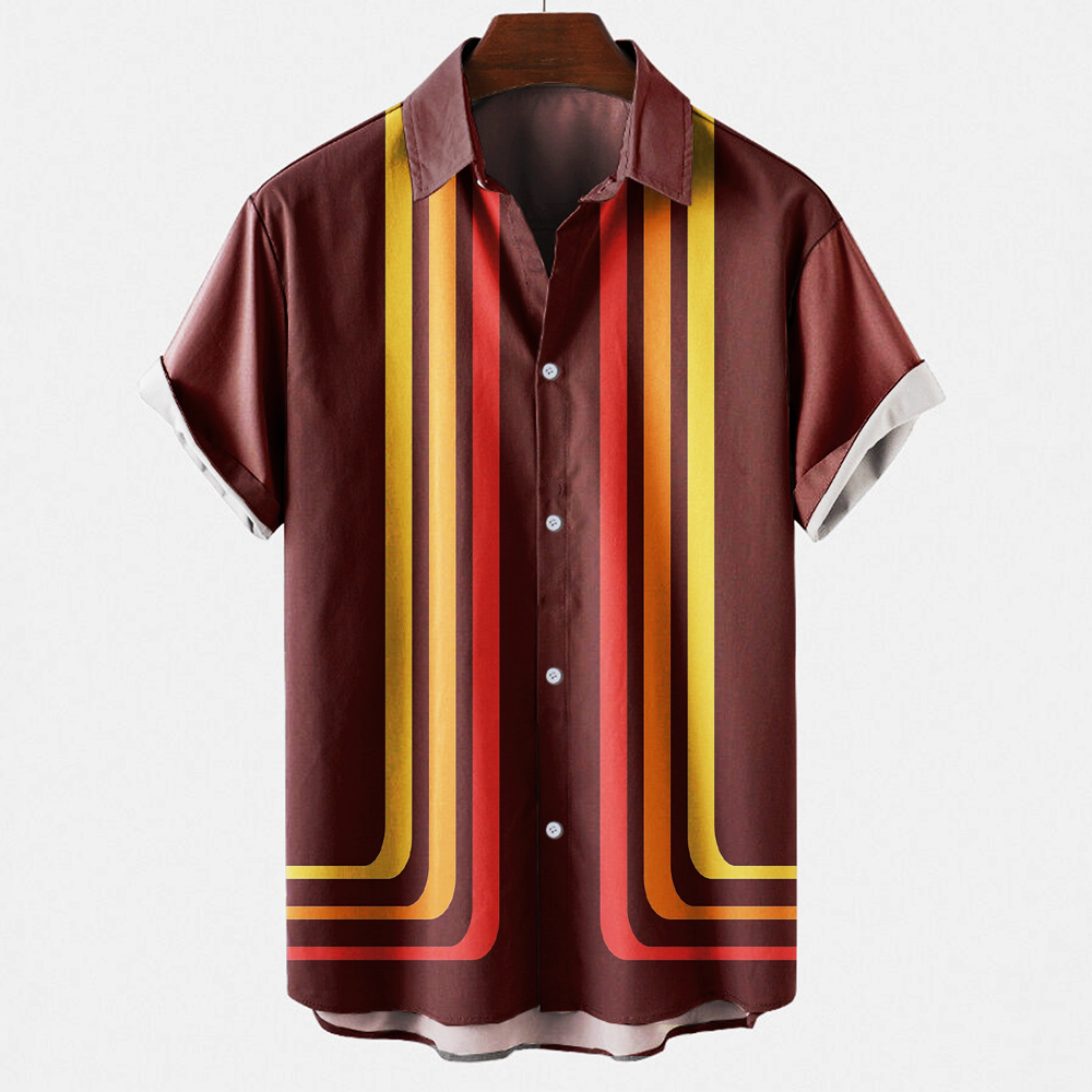 メンズ ヴィンテージ レトロ ストライプ柄 カラーブロック  - Short Sleeve Bowling Shirt Retro のレビューと価格