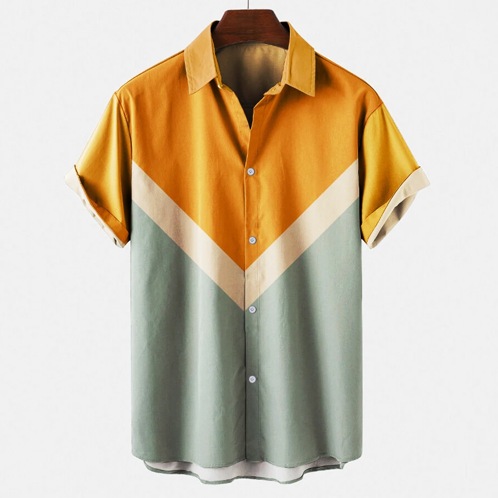 メンズ ヴィンテージ レトロ ストライプ柄 カラーブロック  - Short Sleeve Bowling Shirt Retro のレビューと価格