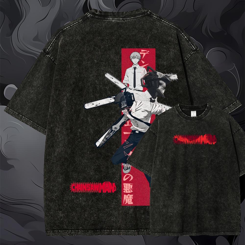 特大チェーンソーマン グラフィックTシャツ 酸洗い加工 両面 - Acid Wash Vintage Graphic T Shirt のレビューと価格