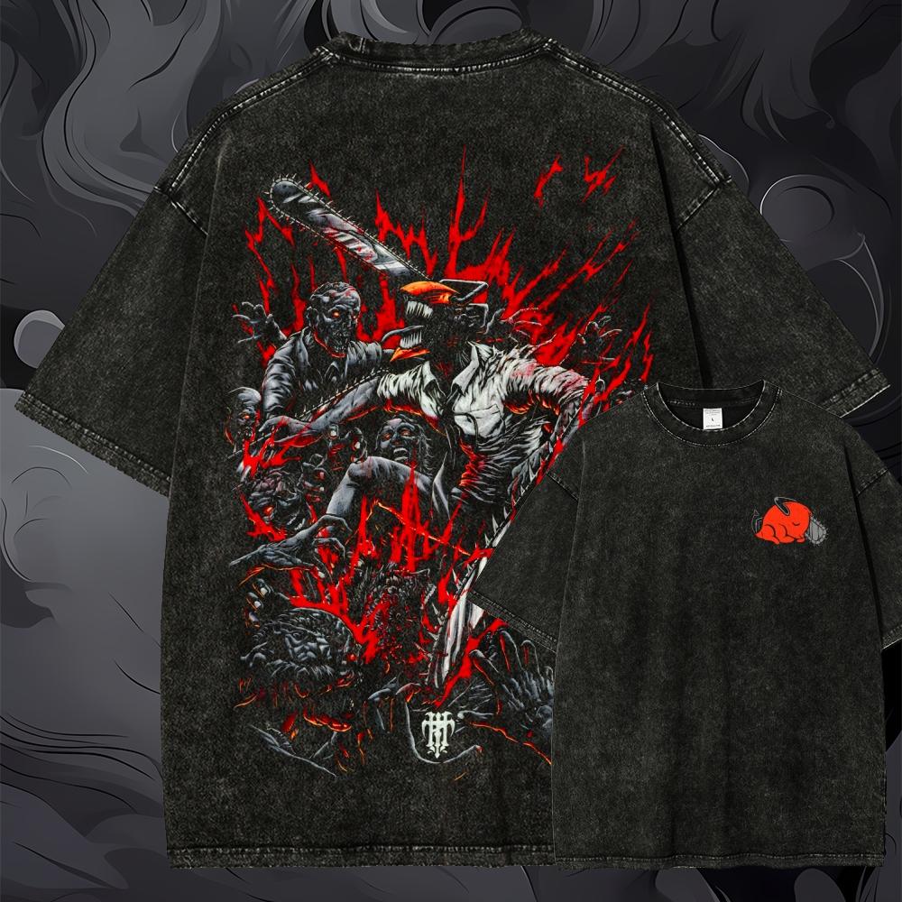 特大チェーンソーマン グラフィックTシャツ 酸洗い加工 両面 - Acid Wash Vintage Graphic T Shirt のレビューと価格