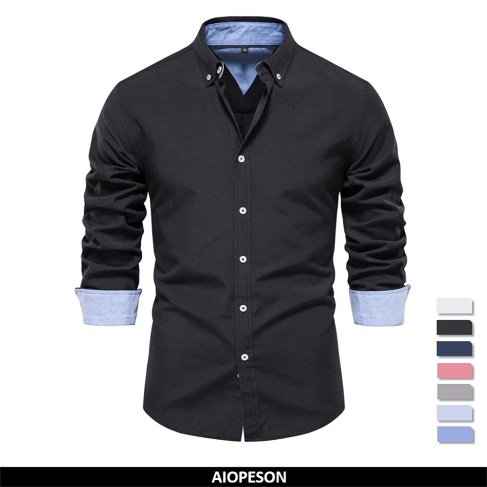 Aiopeson-メンズ長袖ボタンダウンオックスフォードシャ - Oxford Cotton Casual Shirt Business のレビューと価格