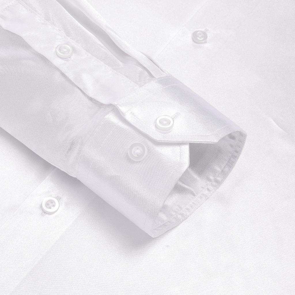 Hi-tie-男性用ホワイトシルクサテンシャツ、無地長袖、ボ - Mens Satin Silk Dress Shirt のレビューと価格