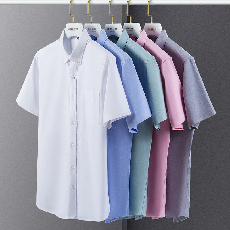 夏の高品質綿 100% 男性シャツ半袖ドレスシャツ男性スリム - Oxford Cotton Casual Shirt Business のレビューと価格