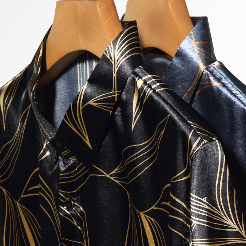 男性用シルクシャツ,夏服,ファッショナブルなプリント,半袖, - Mens Satin Silk Dress Shirt のレビューと価格