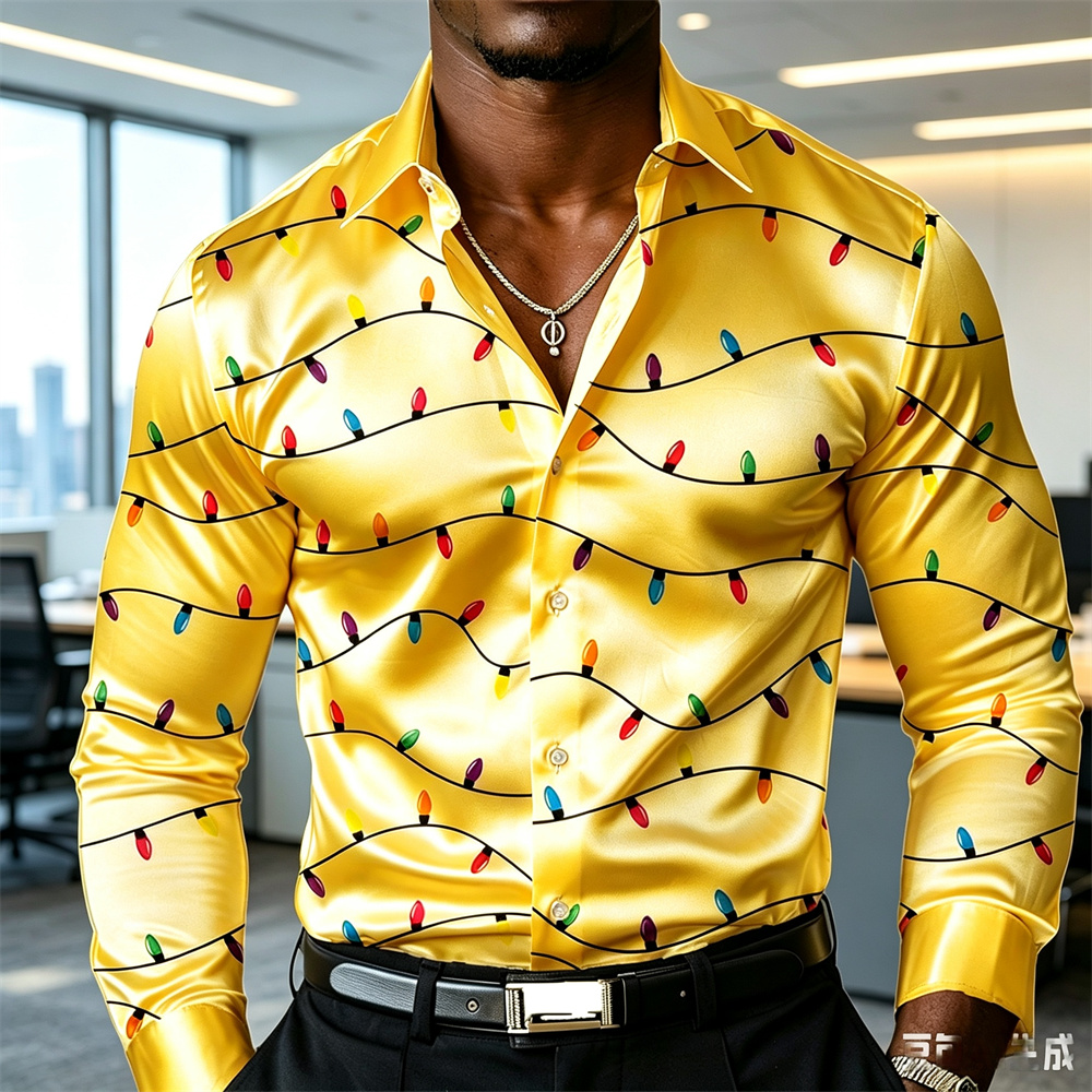 クリスマスメンズランタンシャツ、サテンシャツ、ボタンアップシ - Mens Satin Silk Dress Shirt のレビューと価格