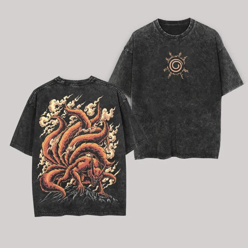 鞍馬 Tシャツ九尾ナルトヴィンテージアシッドウォッシュストリ - Acid Wash Vintage Graphic T Shirt のレビューと価格