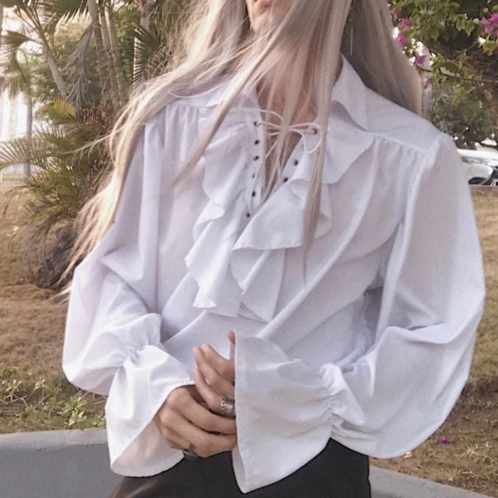 男性用海賊シャツ、ヴァンパイア王子、詩人シャツ、中世の海賊、 - Medieval Gothic Lace Up Pirate Shirt のレビューと価格