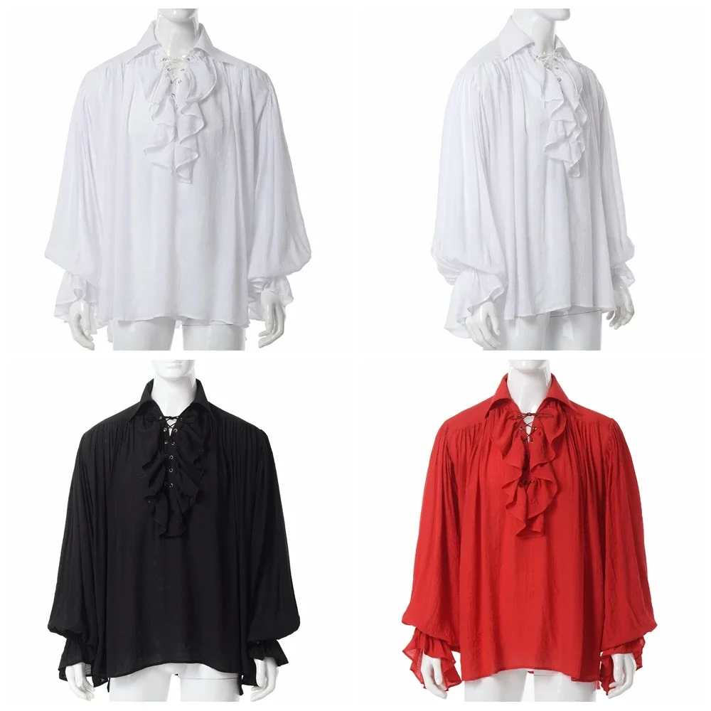男性用海賊シャツ、ヴァンパイア王子、詩人シャツ、中世の海賊、 - Medieval Gothic Lace Up Pirate Shirt のレビューと価格