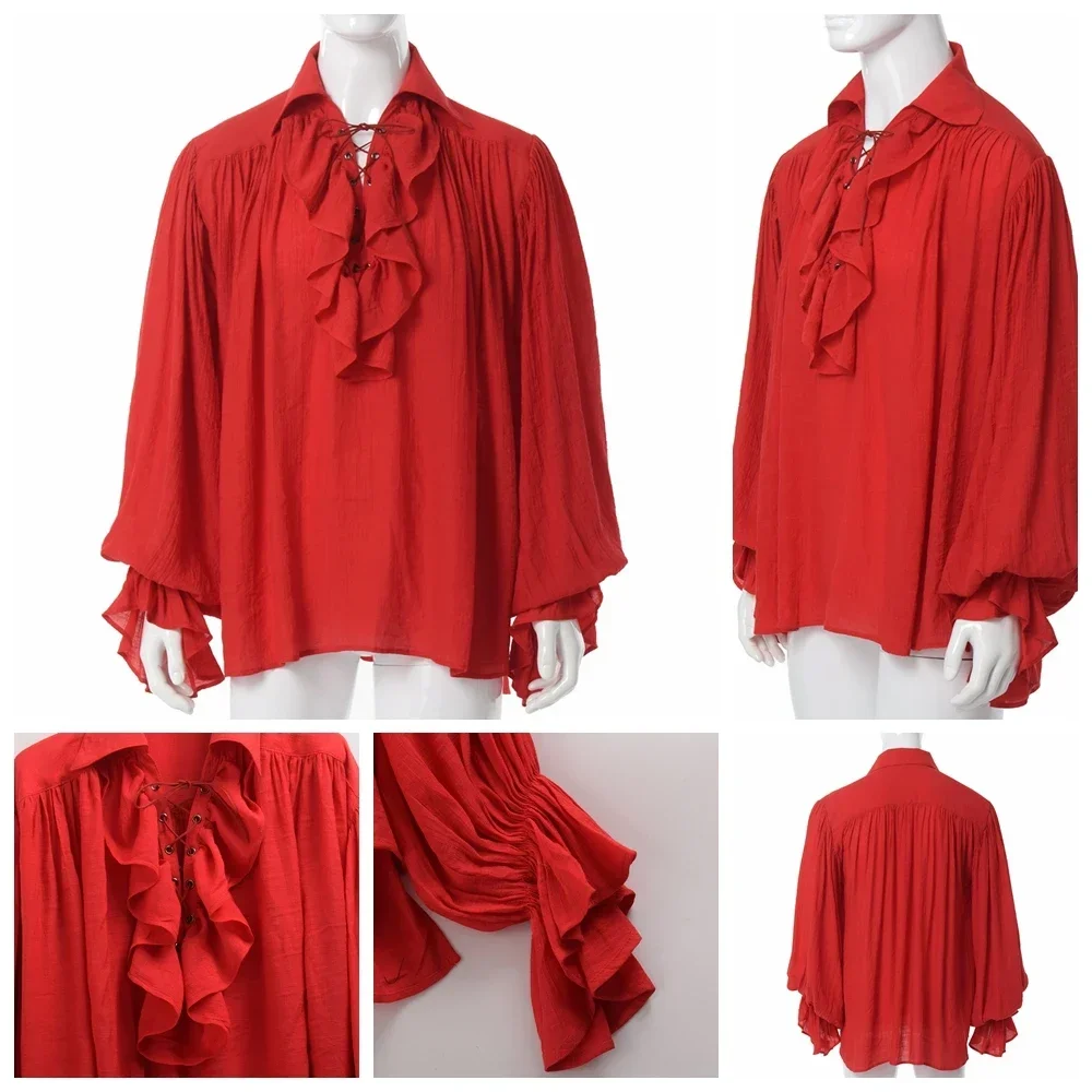 男性用海賊シャツ、ヴァンパイア王子、詩人シャツ、中世の海賊、 - Medieval Gothic Lace Up Pirate Shirt のレビューと価格