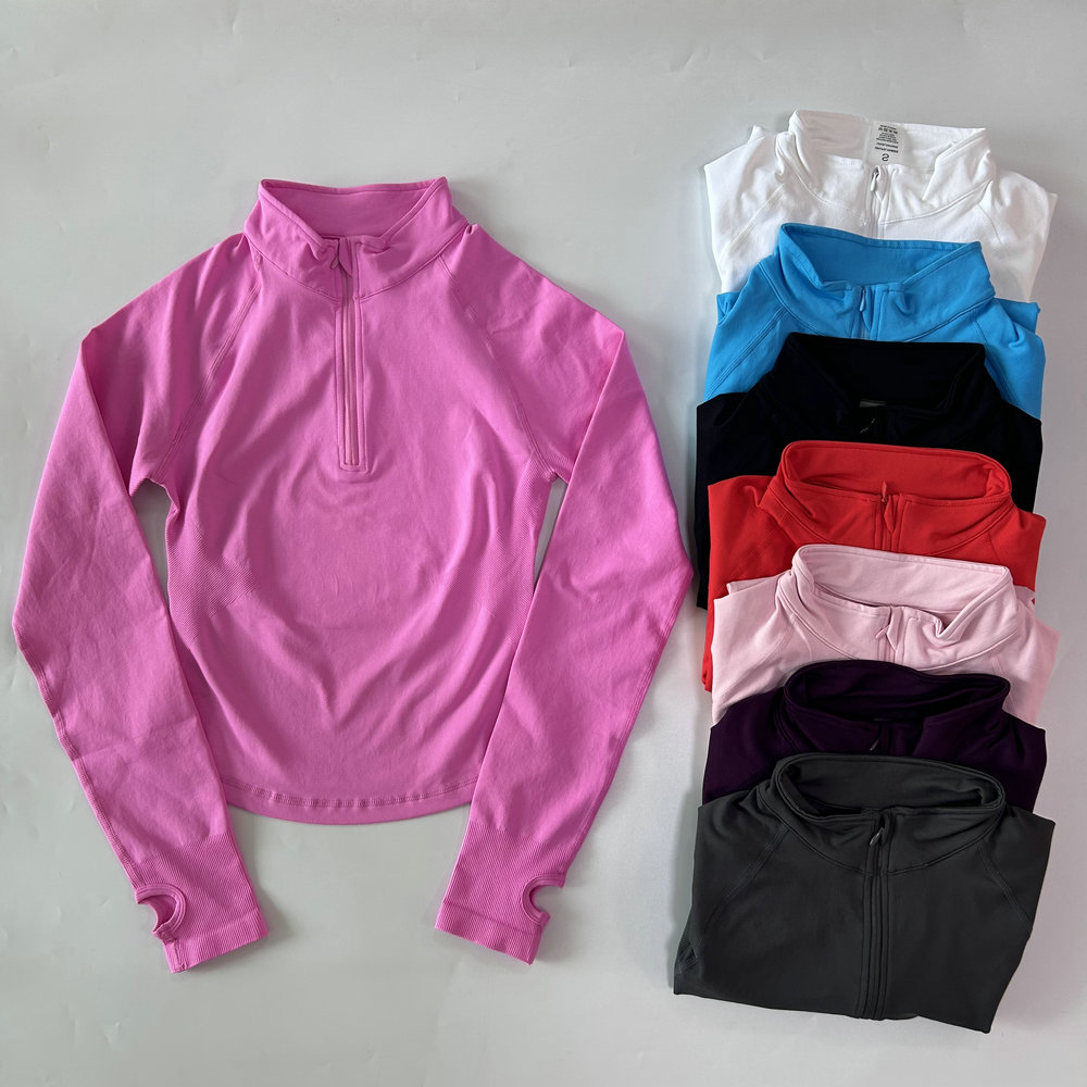 ロゴなしヨガジャケットハーフジップシャツ女性長袖スポーツトッ - Jackets のレビューと価格