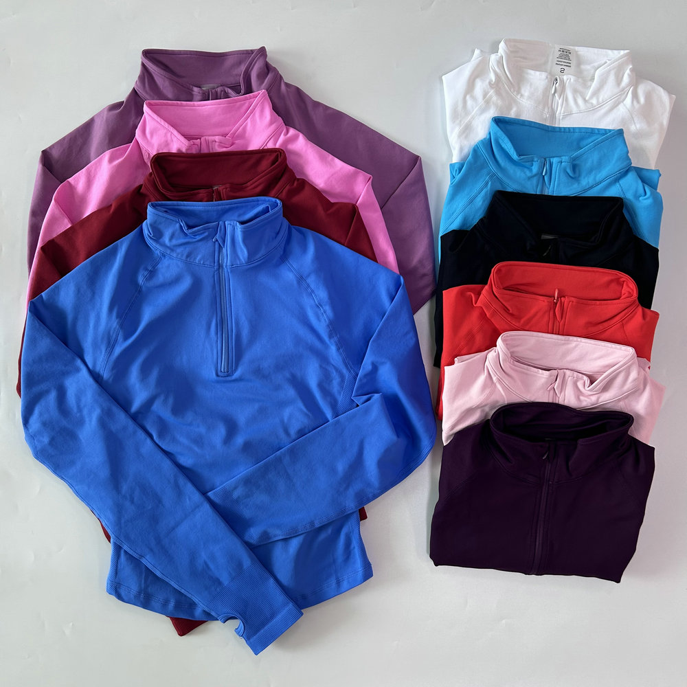 ロゴなしヨガジャケットハーフジップシャツ女性長袖スポーツトッ - Jackets のレビューと価格