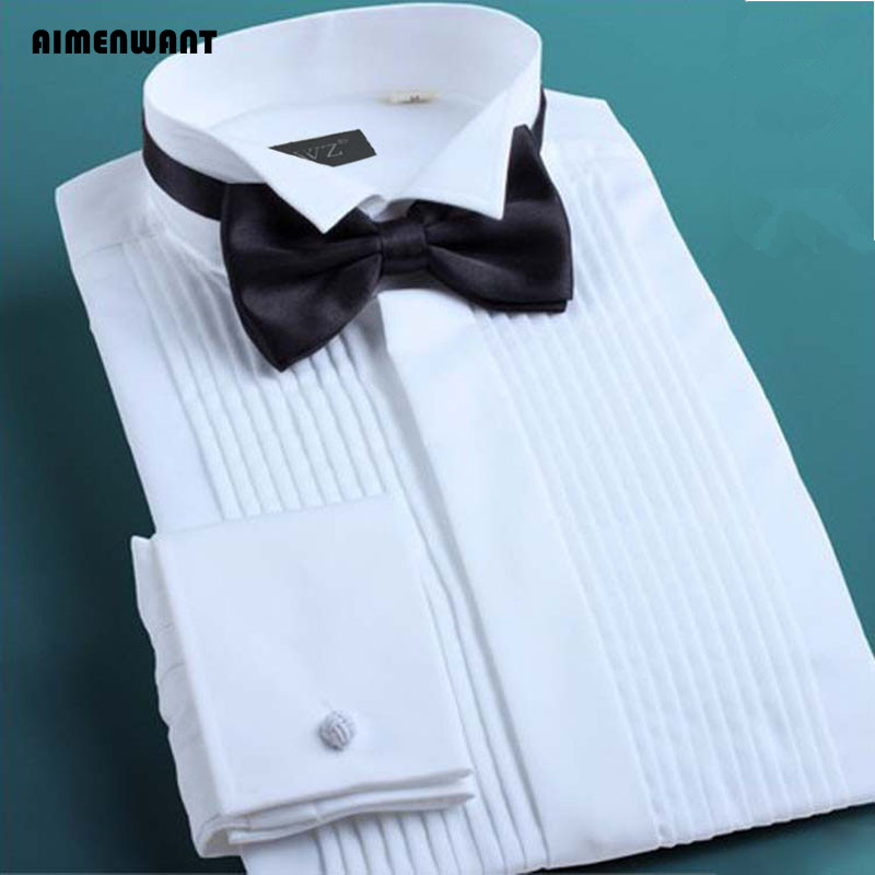 Aimenwant-男性用の白いタキシードシャツ、韓国のスリ - Mandarin Collar Formal Shirt Slim Fit のレビューと価格