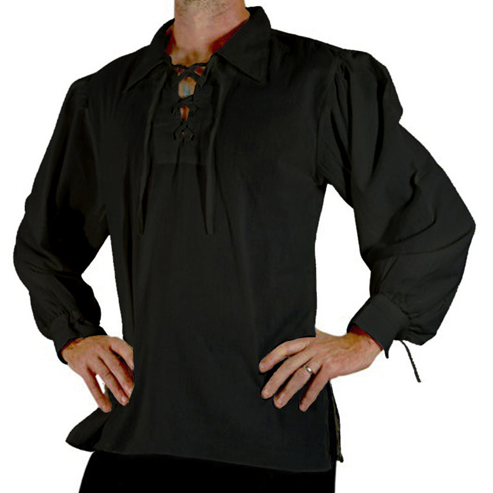 男性中世ルネッサンス衣装海賊シャツ新郎チュニックトップゴシッ - Medieval Gothic Lace Up Pirate Shirt のレビューと価格