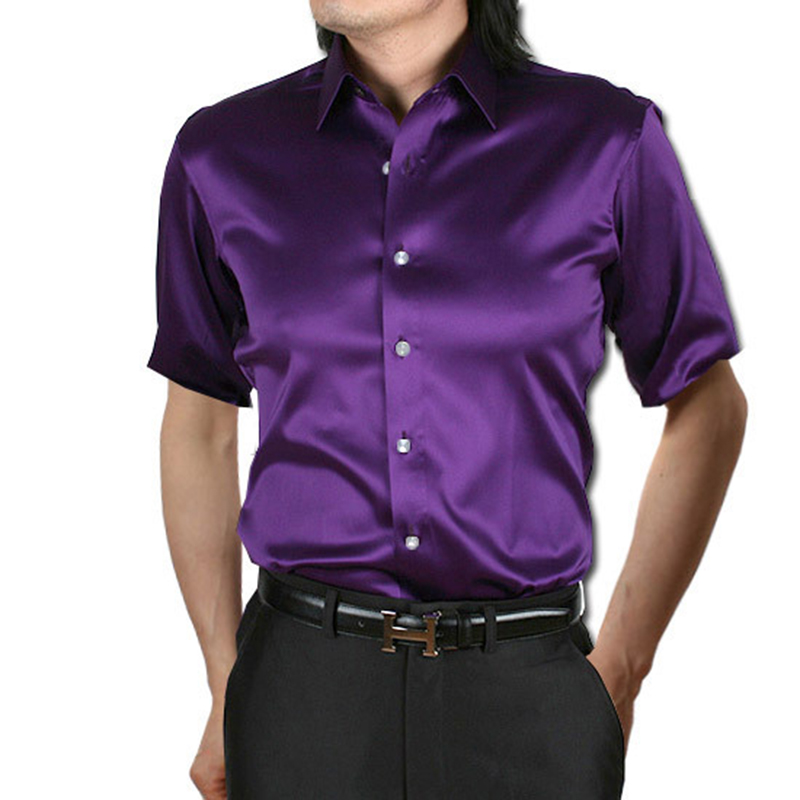 男性用シルクサテンドレス,柔らかな光沢のある半袖シャツ,カジ - Mens Satin Silk Dress Shirt のレビューと価格