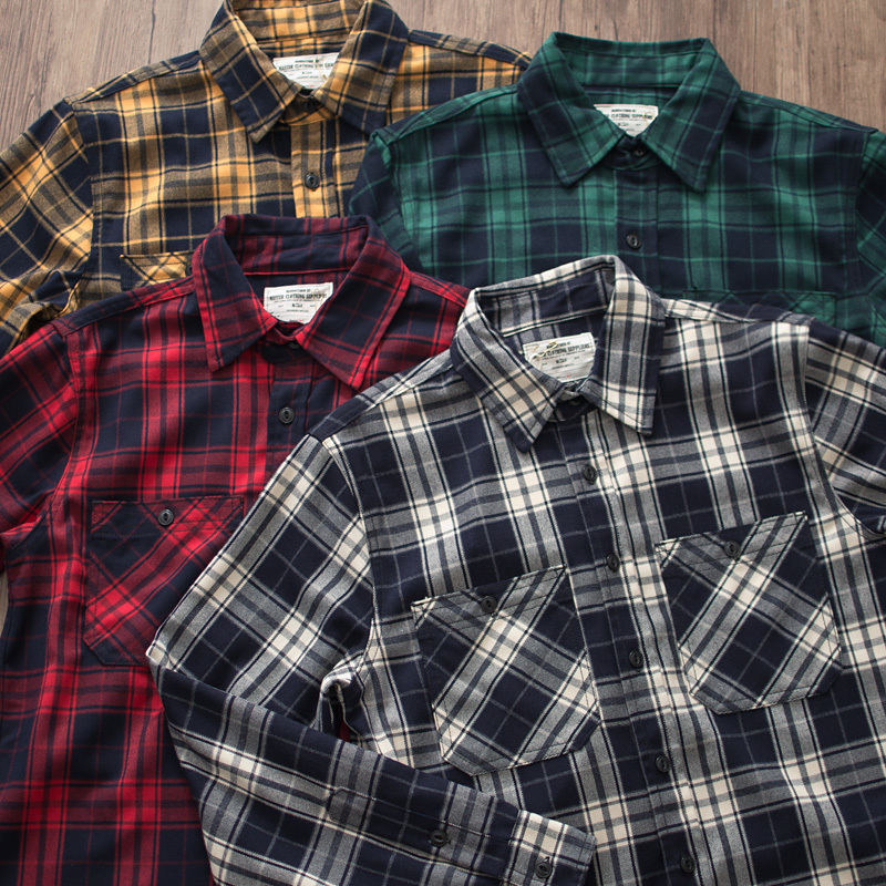 秋の新アメリカンレトロ 300 グラムヘビーウェイト長袖ラペ - Flannel Plaid Shirt Heavy Weight のレビューと価格