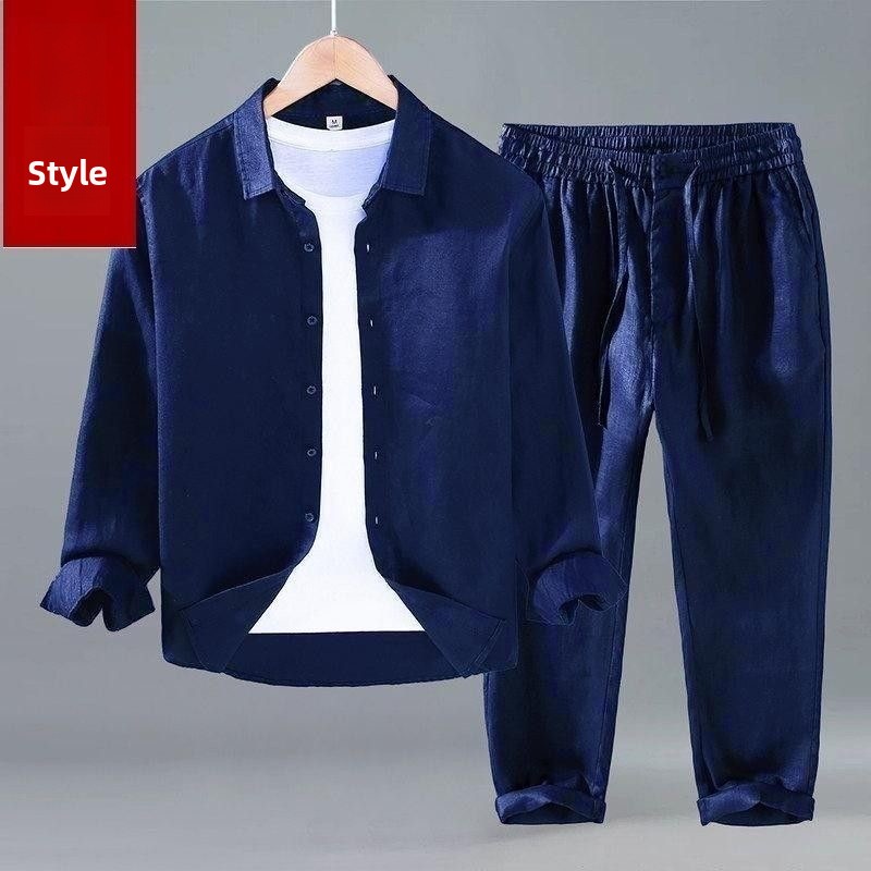 リネン素材のメンズカジュアル半袖シャツと長ズボンの2点セット - Mens Linen Shirt Long Sleeve のレビューと価格