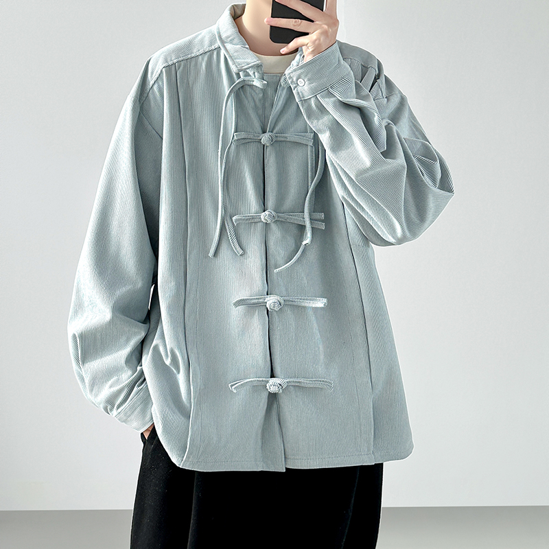 2025年 メンズ レトロ 中華風 コーデュロイシャツ メン - Corduroy Button Up Shirt Men のレビューと価格