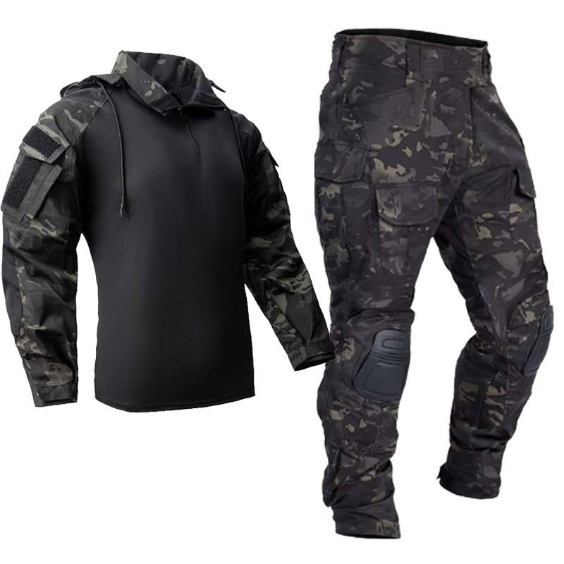 男性の戦術的な制服軍事屋外迷彩戦闘スーツシャツパーカーセット - Tactical Military Shirt Cargo のレビューと価格