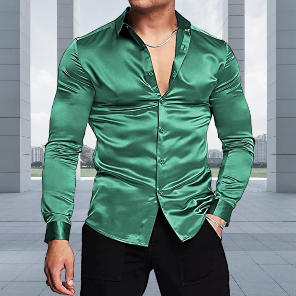 スタイリッシュなメンズシャツ、光沢のあるシルクのようなサテン - Mens Satin Silk Dress Shirt のレビューと価格