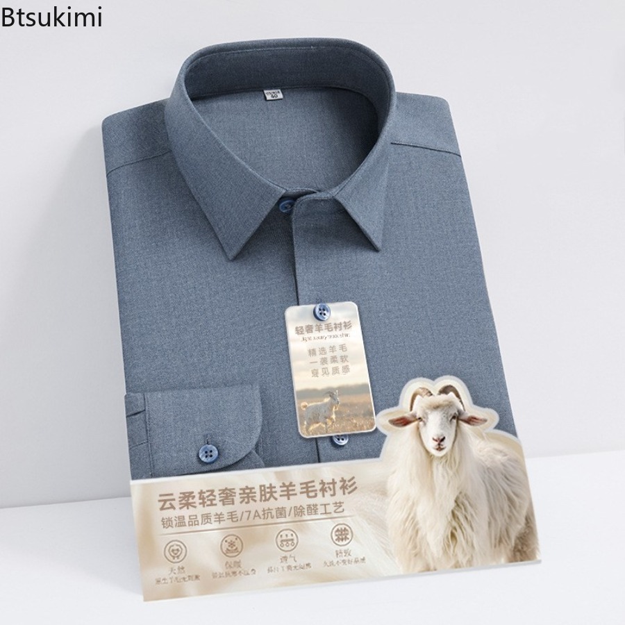 メンズ用高品質ウールモダール長袖シャツ、スリムフィットフォー - Mandarin Collar Formal Shirt Slim Fit のレビューと価格