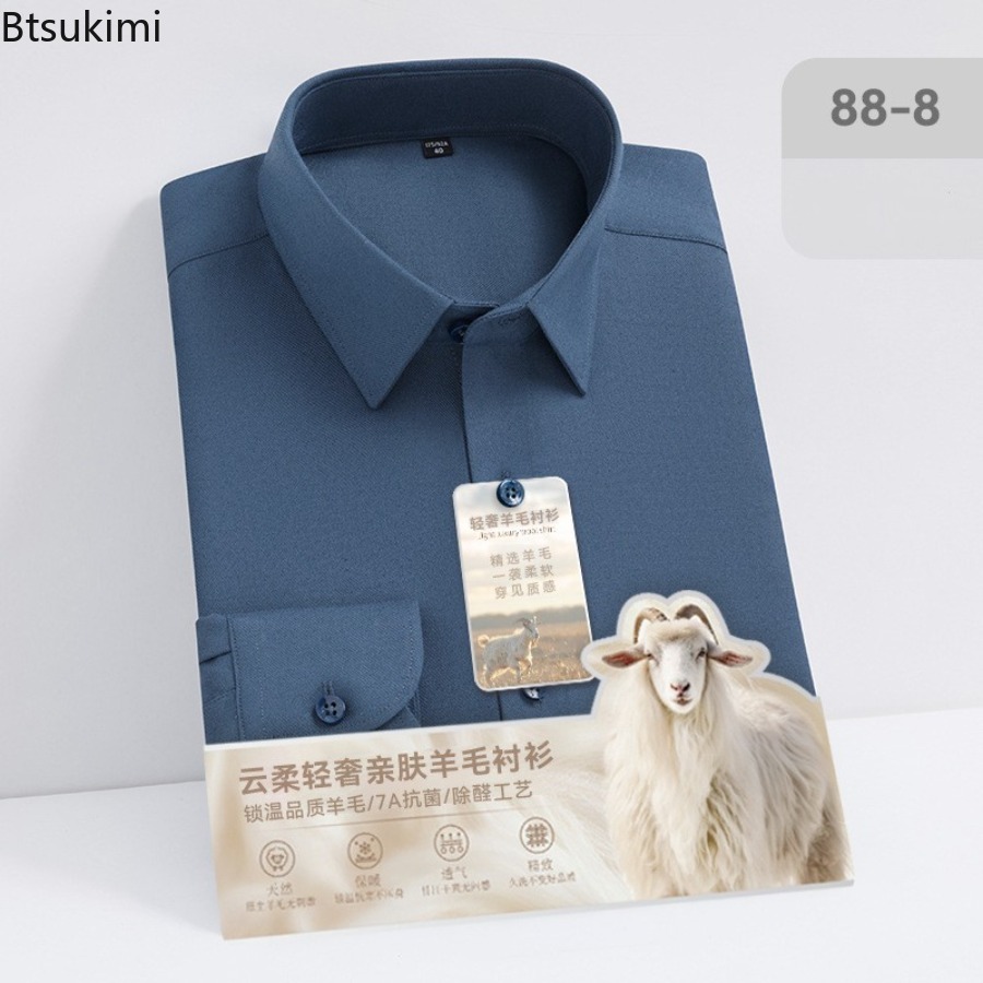 メンズ用高品質ウールモダール長袖シャツ、スリムフィットフォー - Mandarin Collar Formal Shirt Slim Fit のレビューと価格